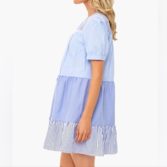 Pomander Place Tuckernuck Preppy Feminine Quinn Tiered Mini Dress Blue Stripe XS - Picture 5 of 16